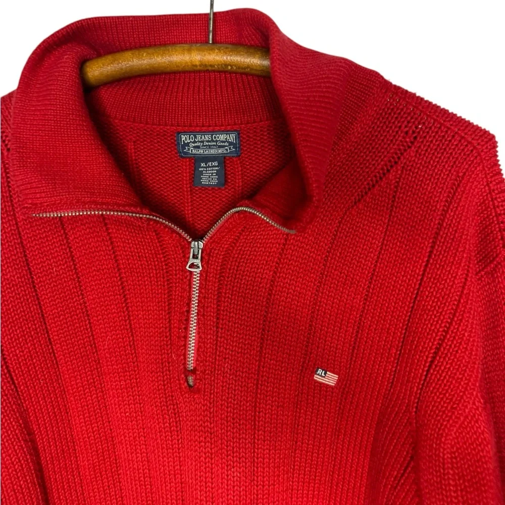 POLO JEANS CO. Men’s Size XL Red Thick Cotton Quarter Zip Sweater Long Sleeve
